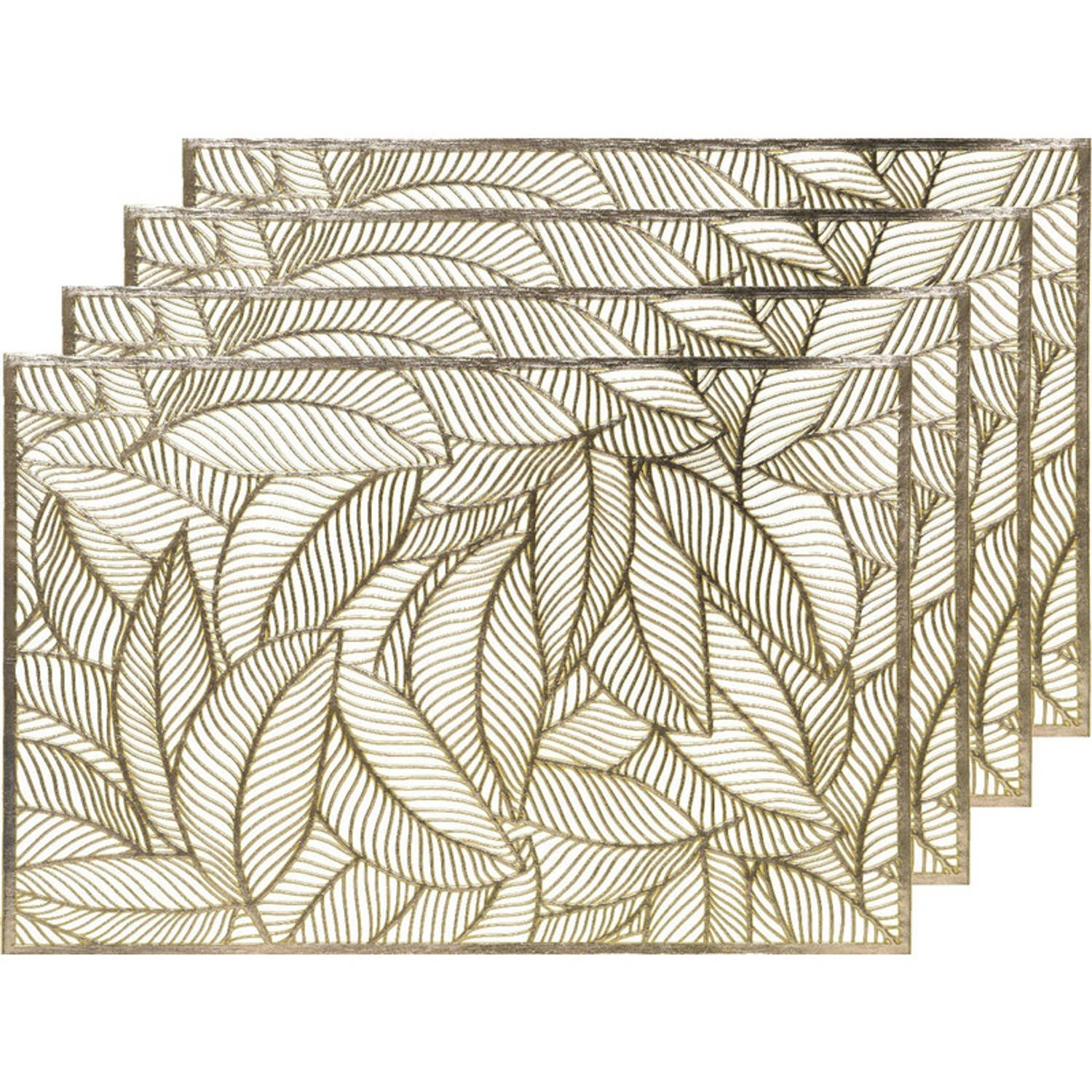 Decoris 4x Gouden bladeren placemats 30 x 45 cm rechthoek - Goud thema