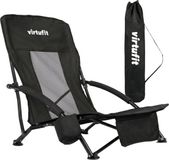 VirtuFit Chaise de plage pliable - Noir - Avec porte-gobelet et poche de rangement - Sac de transport inclus