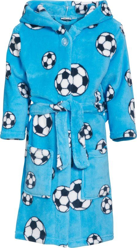 Playshoes Fleece Badjas Voetbal - Blauw - Maat 86/92