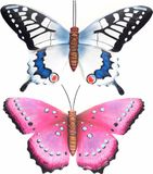 Anna's Collection Coen Bakker Deco B.V. Vlinders - 2x - metaal 48 x 30 cm - blauw/roze