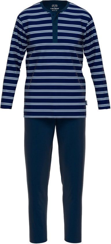 Ceceba Heren Pyjama O-hals Lange Mouw 100% Katoen Donkerblauw Gestreept 5XL