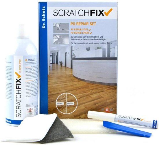 Dr. Schutz Scratchfix PU Repair Set - For Vinyl and PVC Floors - Includes Repair Brush, Spray, and More