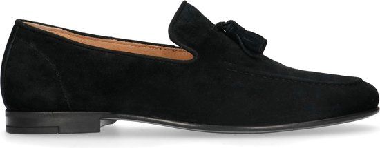 Manfield - Heren - Zwarte suède loafers met kwastjes - Maat 44