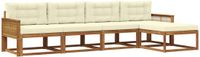 vidaXL - Bank loungeset - 5 zitplekken - Natuurlijk en crème - Acacia hout