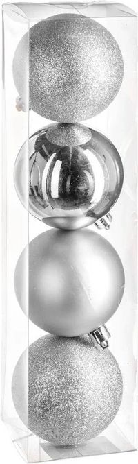 JJA Christbaumkugeln mit verschiedenen Oberflächen, Ø 8 cm, 4 Stück, Silber