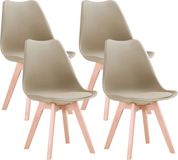 Merkloos Eetkamerstoelen - Set Van 4 Eetkamerstoelen - Stoelen - Bureau Stoelen - Pu Gewatteerde Stoelen - Beukenhouten Poten - Beige