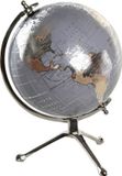 Item International Items Deco Wereldbol/globe op voet - kunststof - blauw/zilver - home decoratie artikel - D20 x H30 cm