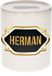 Bellatio Decorations Herman Spaarpot - Wit - Goud/Zwart Embleem - 8 x 9 cm - Keramiek - Afsluitdop