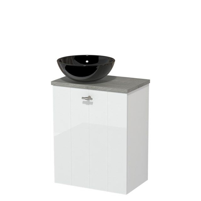 Maxaro Toiletmeubel met Waskom Keramiek Modulo Hoogglans Wit Lamel 41 cm Grijs Eiken Blad