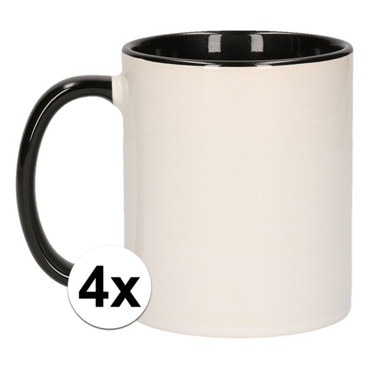 Shoppartners 4x Wit met zwarte blanco mokken - onbedrukte koffiemok