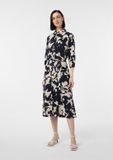 Comma - Dames - Overhemdjurk in midilengte met bindceintuur - Navy - Gebloemd - Lange mouw - Viscose