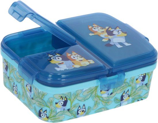 stor Bluey Kinderlunchbox – Broodtrommel met 4 vakken voor kinderen vanaf 4 jaar - Vaatwasserbestendig & BPA-vrij - Blauw/Turquoise