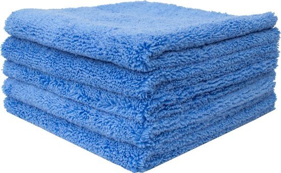 Microvezel Doeken Super Zacht - 5-PACK / 5 Stuks - 40x40cm - Blauw - Pluche Plush Microfiber Microvezeldoekjes Microvezeldoeken Doekjes - Edgeless - Auto Car Cleaning &amp; Detailing