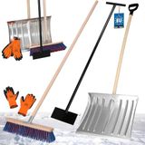 KOTARBAU® Set sneeuwschuiver met aluminium blad 39 x 50 cm straatveger met steel 150 cm ijskrabber 119 cm + handschoenen houten steel voor sneeuwruimen