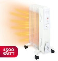 alpina Olieradiator 1500W - Elektrische Verwarming met Thermostaat - Oliegevulde Kachel Elektrisch - Mobiele Olie Radiator op Zwenkwielen - Bijverwarming met Oververhittingsbeveiliging - Wit