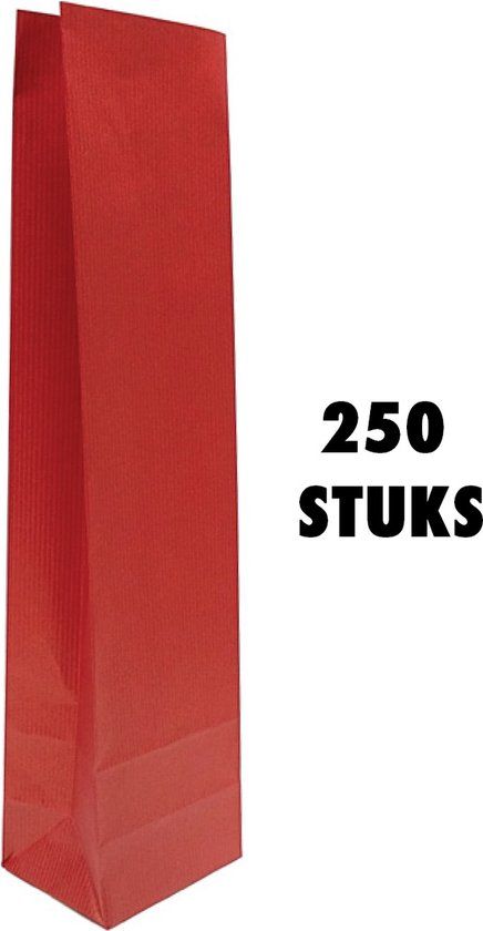 Merkloos Paardekoper 250x Wijnverpakking rood - papieren fleszak met blokbodem - 10x8x40cm