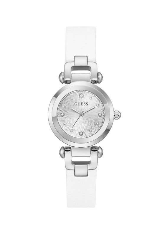Guess Ginger Quartz Analoog Horloge Wit Kast Gemaakt Van 100% Roestvrij Staal En Een Armband Van 100% Echt Leer 30 GW1020L1