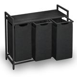 Goliving Wassorteerder – Wasmand met 3 vakken – Wasbox – Oxfort textiel/Metaal/Hout – 3 x 38 Liter – 33 x 92.5 x 71 cm – Zwart