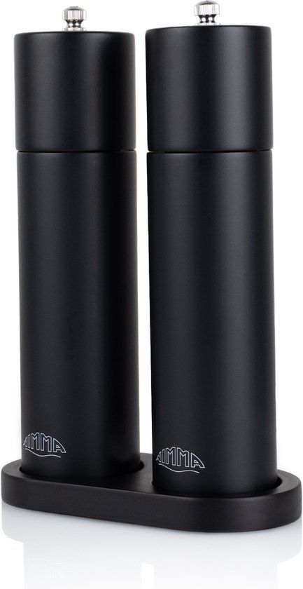 Nimma® Peper en Zoutmolen Set - Incl Navul Lepel - Verstelbare Maalgraad - Duurzaam Acacia Hout - Zwart