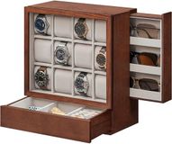 SONGMICS Boîte à montres 12 compartiments Marron café
