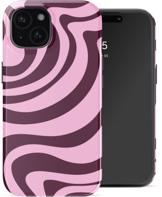 Selencia Hoesje - Geschikt voor Apple iPhone 15 - Backcover - Wavy Swirl Pink Plum