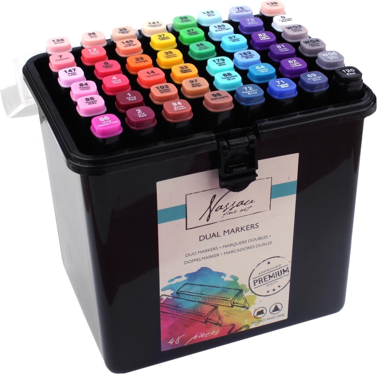 Nassau Fine Art Art Sensations Dual Marker dubbelzijdige stift, assorti kleuren, set à 48 stuks