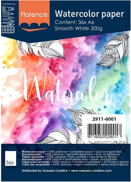 Florence Vaessen Florence Aquarelpapier - Intense White - A6 - 200 grams - Gladde Structuur