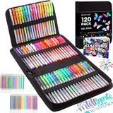 Melifluo Set van 120 Glitter Gelpennen om in te Kleuren met 60 Vullingen in een Etui met Ritssluiting