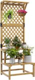 Outsunny bloemenstandaard - vurenhout - 60L x 50B x 166H cm - geel