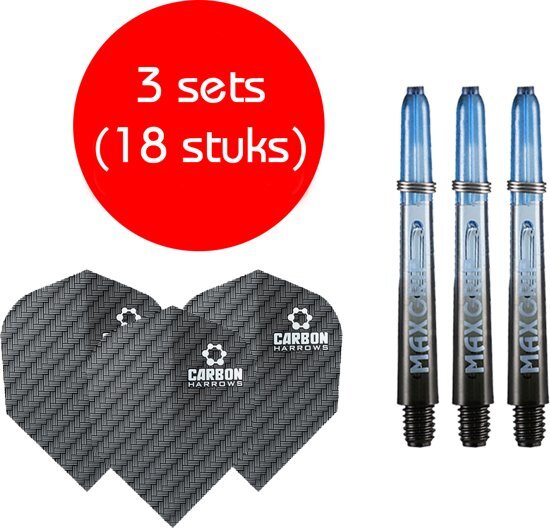 Dragon Darts - Maxgrip â€“ 3 sets - darts shafts - zwart-blauw - inbetween â€“ en 3 sets â€“ carbon â€“ darts flights