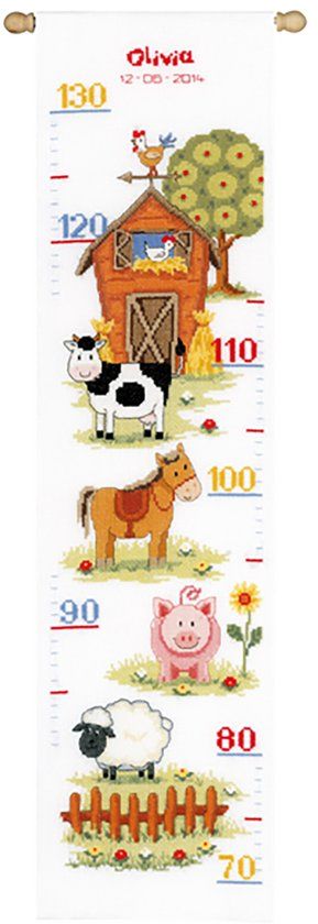 Vervaco - Borduurpakket - Groeimeter - Op de boerderij II - 18 x 70 cm