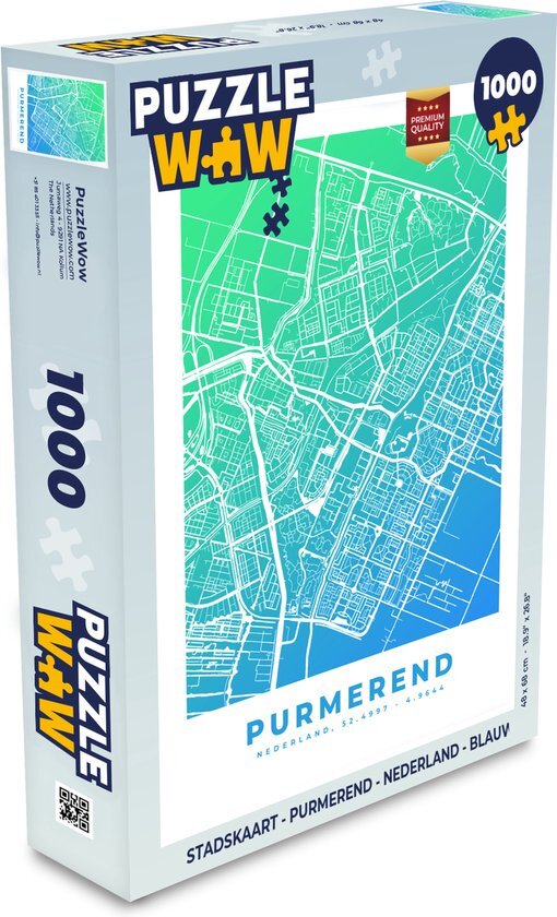 MuchoWow Puzzel Stadskaart - Purmerend - Nederland - Blauw - Legpuzzel - Puzzel 1000 stukjes volwassenen - Plattegrond