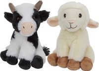 Nature planet Pluche boerderijdieren knuffels Koe en Schaap setje van 19 cm en 17 cm