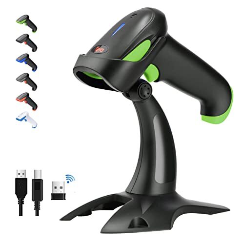 Tera Barcodescanner 2D 1D 3 in 1 barcodescanner Wireless 2.4 GHz/Bluetooth/USB bekabelde streekcodescanner met 2000 mAh batterij /2 m kabel/super stabiele standaard, HW0002