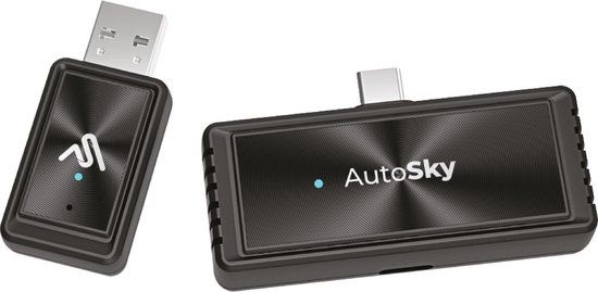 AutoSky AMS-2 Wireless Mirrorlink – USB-C DisplayPort (DP-Alt) – Draadloos Smartphone Scherm naar Auto – Werkt met Wired CarPlay – Stream Apps & Opladen Tijdens Gebruik