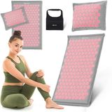 HyperMotion ECO Acupressuurmat - Spijkermat met Spijkerkussen - met Kokosvezel en Boekweitkussen – 68 cm – Grijs/Roze