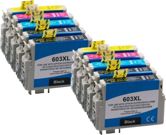 Abc Set 10x huismerk inkt cartridge voor Epson 603XL Epson Expression Home XP-2100 Epson Expression Home XP-2105 Epson Expression Home XP-3100 Epson Expression Home XP-3105 Epso van