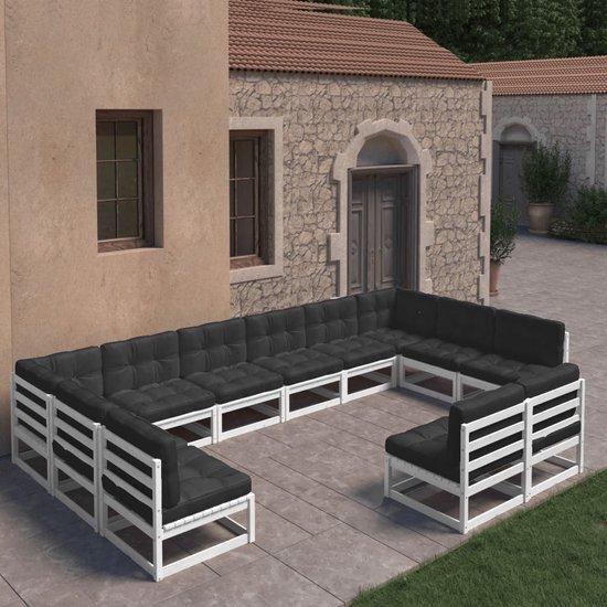 The Living Store Loungeset Grenenhout - Hoekbank 70x70x67cm - Wit - Antraciet