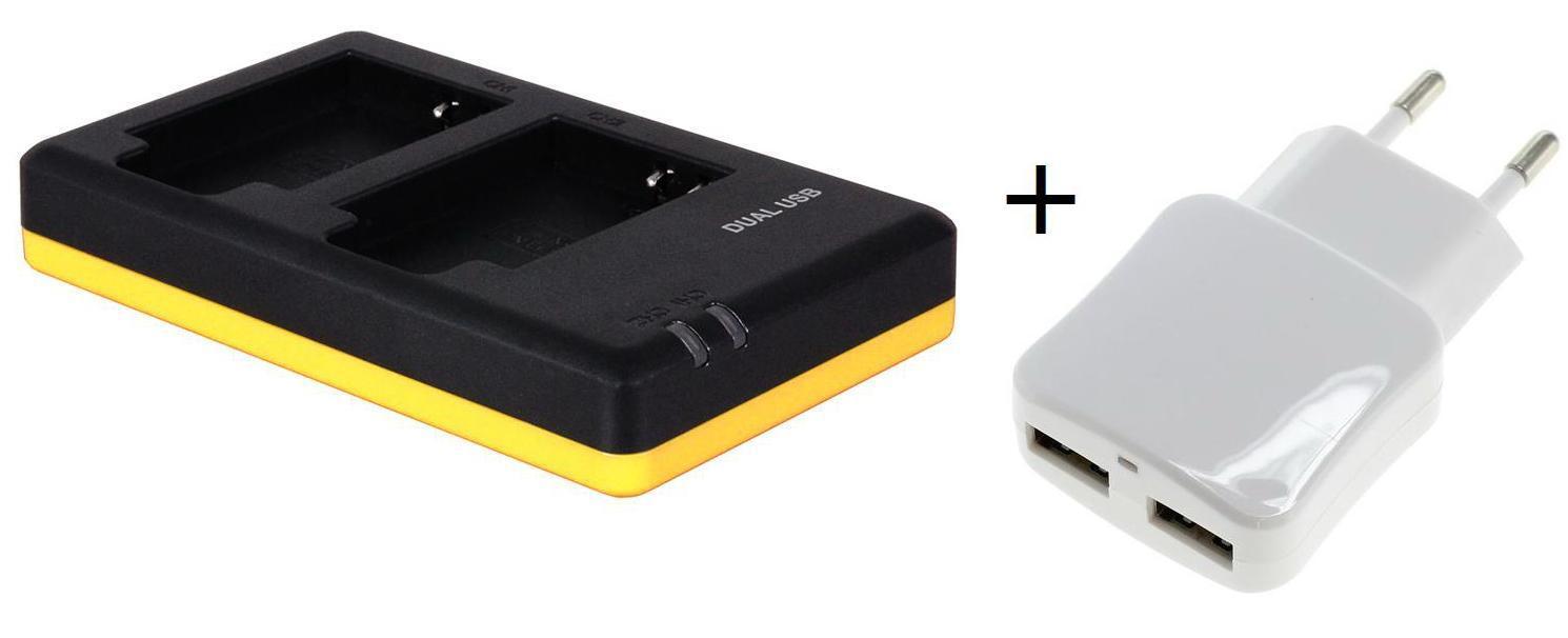 - (compatible) Duo lader voor 2 camera accu's Nikon ENEL12 + handige 2 poorts USB 230V adapter