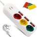 Trio Color Multiprise avec interrupteurs individuels - 3 prises Rouge - Jaune et Vert + 2 ports USB 2 A - Blanc