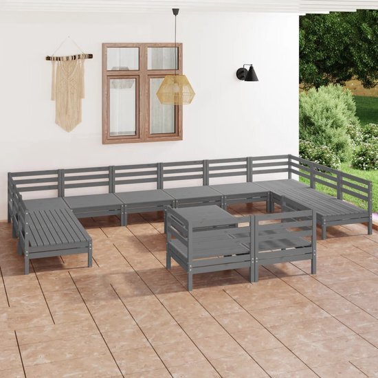 The Living Store Tuinset Pallet Lounge Grijs - Massief grenenhout - 63.5x63.5x62.5 cm - Modulair