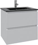 Saniclass Chaci Badkamermeubelset - 80x45x55cm - keramische wastafel mat zwart - 1 wasbak - 1 kraangat - 2 lades - mat wit