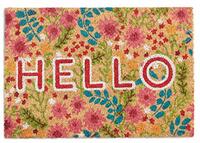 Relaxdays deurmat kokos, print ''Hello'' en bloemen, kokosmat binnen & buiten, antislip entreemat 40x60 cm, gekleurd