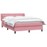 vidaXL Boxspring met matras fluweel roze 140x210 cm