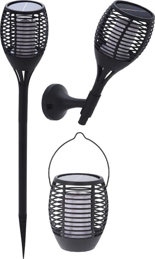 Set van 4 Solar Tuinfakkels met Vlameffect - 78cm - Zwart