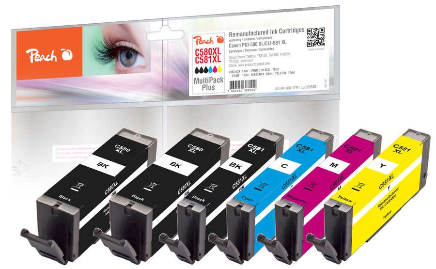 Peach PI100-379 - Inktcartridge - Canon - Zwart, Cyaan, Geel, Magenta - 6 stuks
