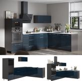 Vicco Hoekkeuken Fame-Line, Donkerblauw hoogglans/Antraciet, 287 x 207 cm