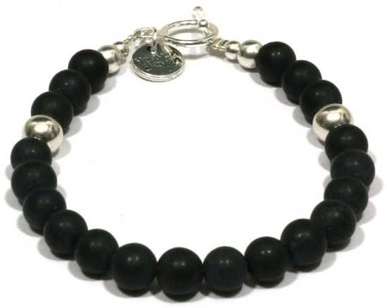 Heaven Eleven - heren armband - matte Onyx 8mm - Edelstaal RVS sluiting - 21cm voor andere maten zie omschrijving