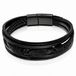 Mendes Jewelry Heren Armband - Stoer Zwart Leder met Bladvormige Stalen Bedel - Zwart-19cm