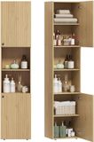 Homcom Badkamer Kolomkast - Spaanplaat, MDF - 40L x 31B x 182H cm - Eiken